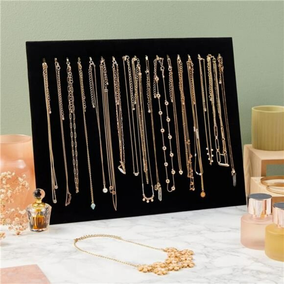 Black Velvet Jewelry Display Stand Set Necklace Board with Hooks for Selling - Picture 2 of 8
